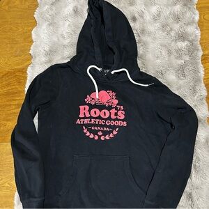 Roots Women's Black Hoodie with Pink Graphic